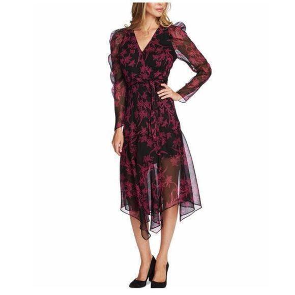VINCE CAMUTO Printed Asymmetrical Faux-Wrap Dress - Picture 1 of 2